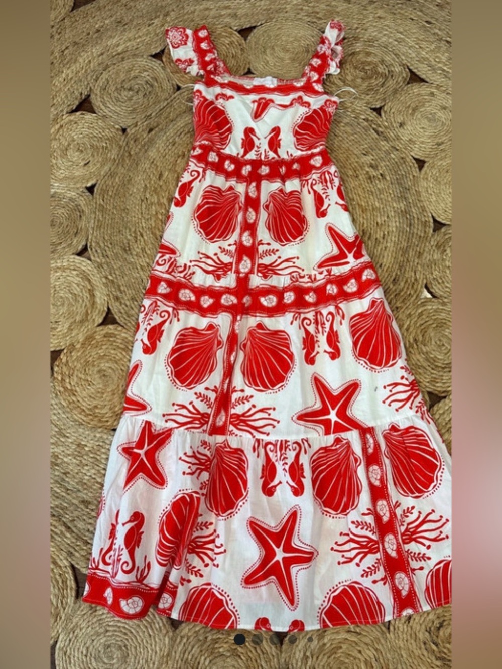 Red & White Shell-Print Sun Dress
